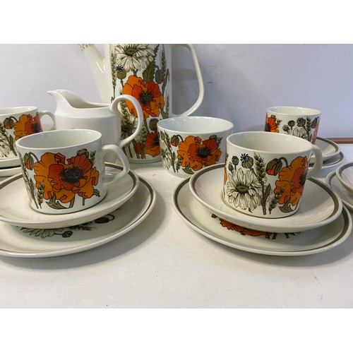 351 - Selection of J and G Meakin studio pottery 'poppy' pattern comprising coffee pot, milk and sugar bow... 