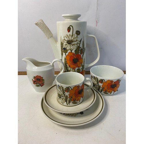 351 - Selection of J and G Meakin studio pottery 'poppy' pattern comprising coffee pot, milk and sugar bow... 