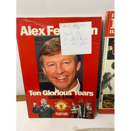 352 - Collection of football memorabilia. 3 x signed football books, signed by Alex Ferguson, Alan Ball, J... 