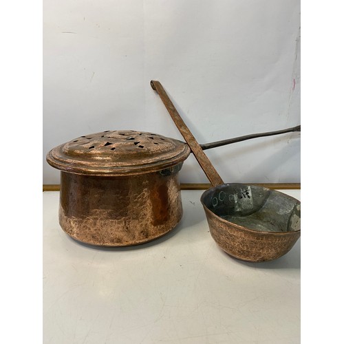 357 - Selection of vintage French brass and copper pans,