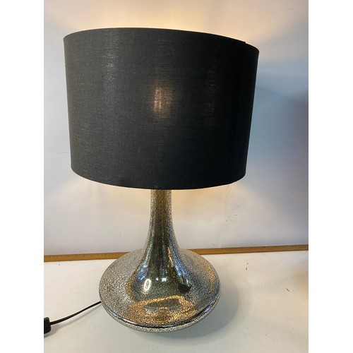 361 - Pair of table lamps standing 53 cms tall with black shade and mottle effect glass base