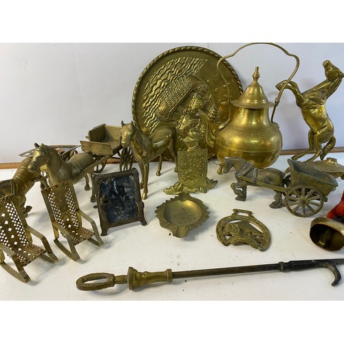 369 - Collection of brassware comprising horses, brasses, plate etc