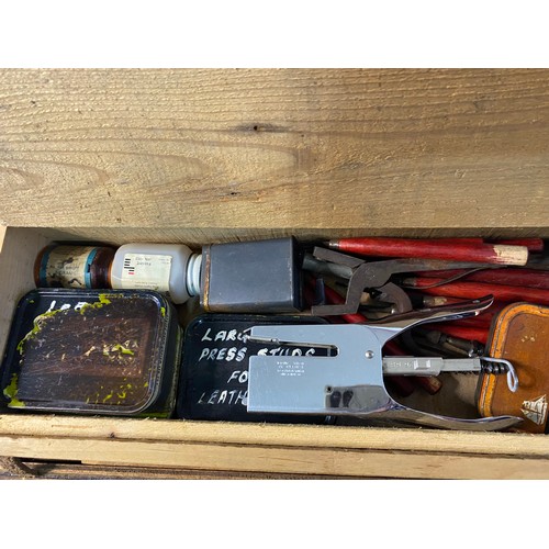 466 - Vintage leathercrafters toolbox with selection of tools