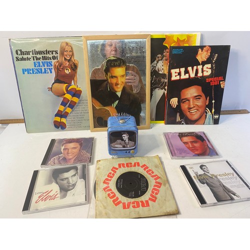 288 - Selection of Elvis memorabilia including framed pictures, mirrors, posters and records.