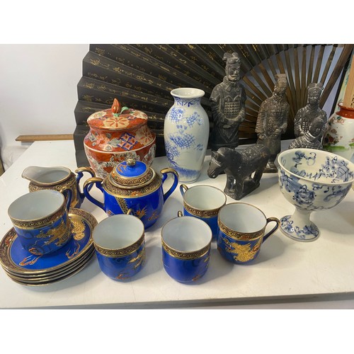 294 - Box of assorted oriental and oriental style ceramics and decorative pieces.