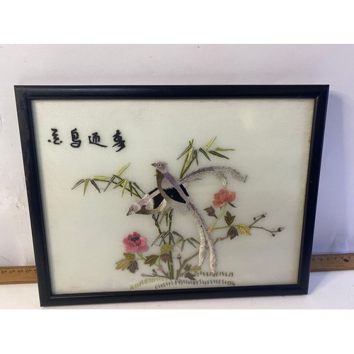 328 - Pair of signed vintage Chinese silk prints 30x24cms.