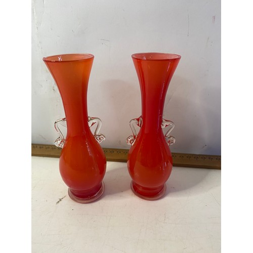 503 - Pair of vintage hand blown glass bud vases, Murano POP collection vase and 2 bubble glass red vases