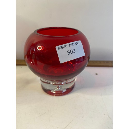 503 - Pair of vintage hand blown glass bud vases, Murano POP collection vase and 2 bubble glass red vases