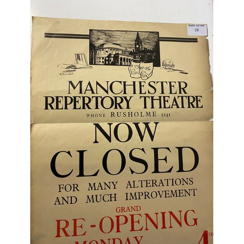 28 - 1933 Theatre poster from Manchester Reportory Theatre grand re-opening. 57x31cms