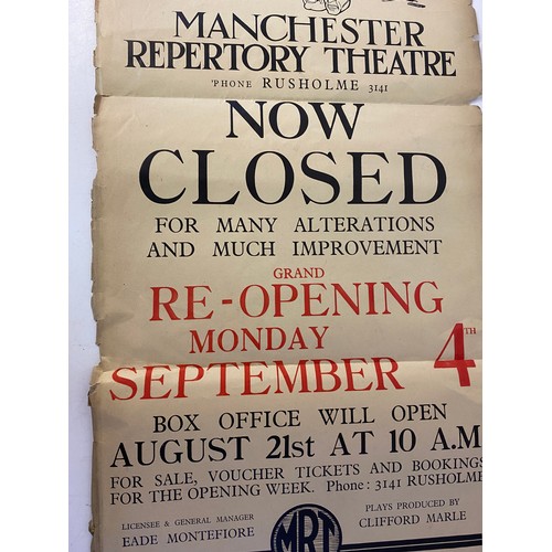 28 - 1933 Theatre poster from Manchester Reportory Theatre grand re-opening. 57x31cms