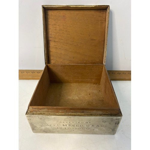 36 - Sterling silver box presented by Captain C.M. Reed W.R.A.C. Womens Royal Auxcillary Corps. 9.5x9x5cm... 