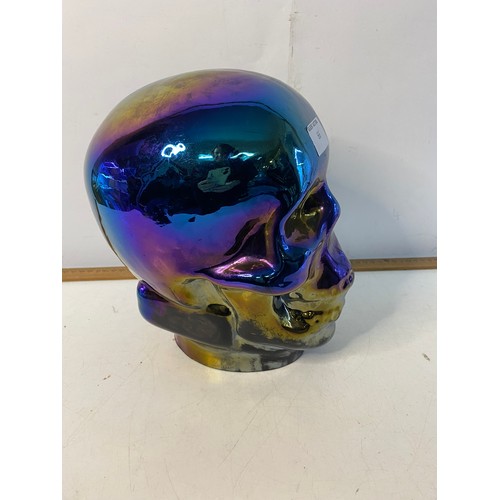 66 - Retro multi coloured glass skull 24cms.