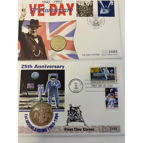 73 - 3 coin covers includes 2 brilliant uncirculated £2 coins and 1st Moonlanding commemorative coin