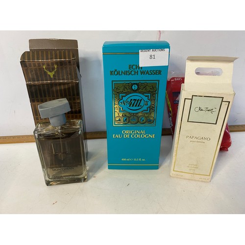 81 - Assortment of vintage perfumes and soaps.