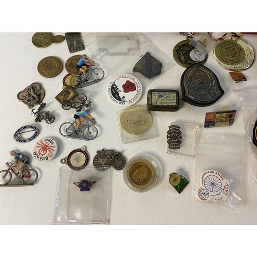 448 - Selection of cycling memorabilia including medals, badges, miniatures, accessories etc