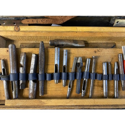 466 - Vintage leathercrafters toolbox with selection of tools