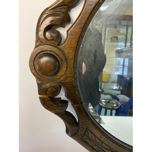 604 - Large Oak framed bevelled glass mirror 89x72cm