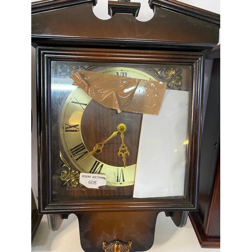 608 - 3 vintage wind up wall clocks.