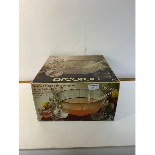 612 - Arcoroc boxed punch bowl set.