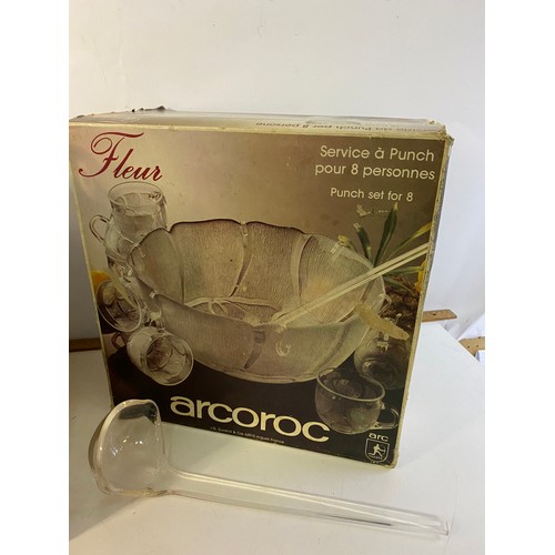 612 - Arcoroc boxed punch bowl set.