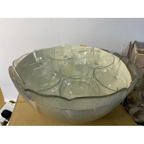 612 - Arcoroc boxed punch bowl set.