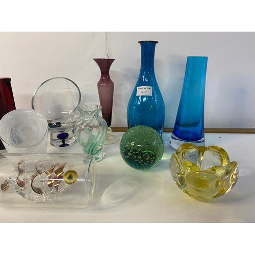 619 - Assortment of coloured and vintage glassware