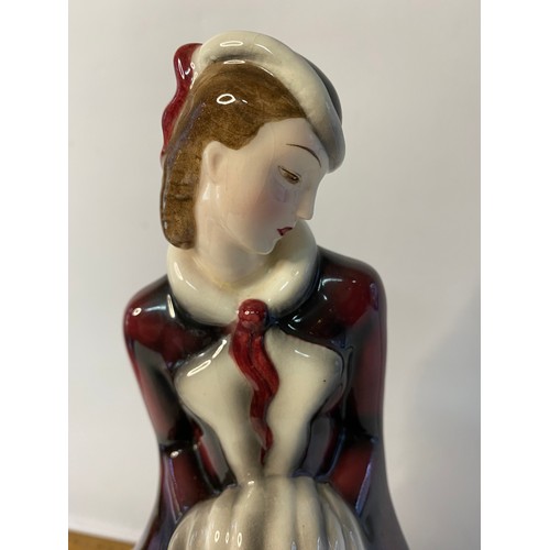 621 - Claire Weiss for Goldscheider porcelain figure of a lady in fur coat and floral dress. Signed to the... 