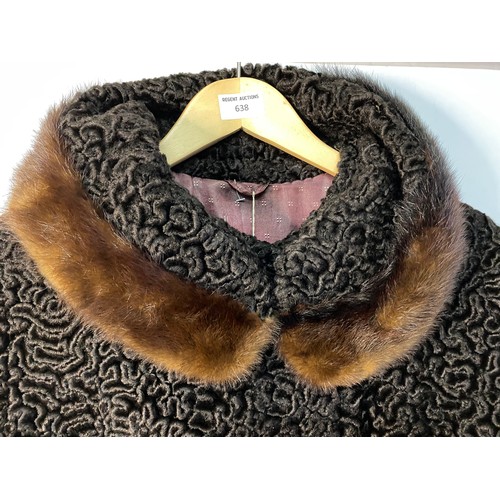 638 - Vintage Astro Furs Paris/London persian lamb simulated coat with fur collar. Original tag still atta... 