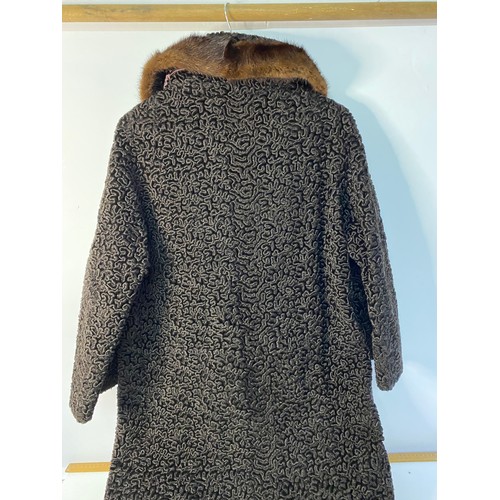 638 - Vintage Astro Furs Paris/London persian lamb simulated coat with fur collar. Original tag still atta... 