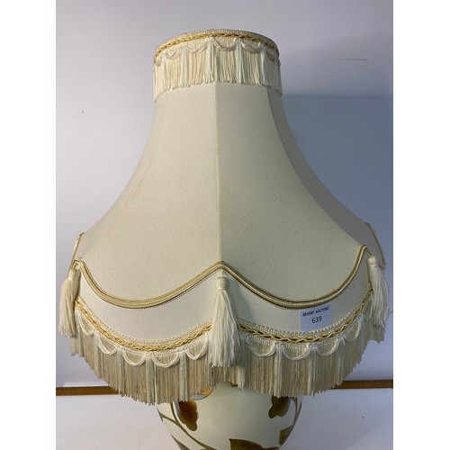 639 - Large cream and gold table lamp with shade 70cms tall in working order.