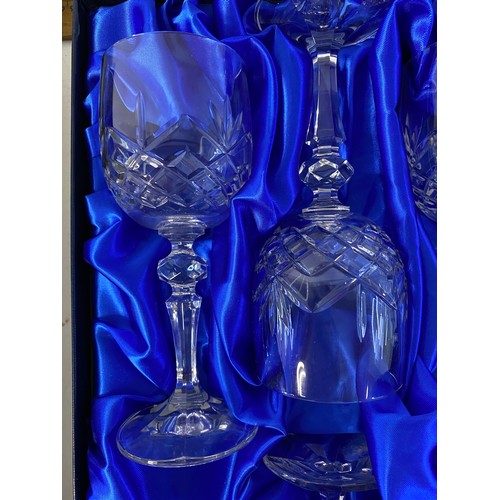 640 - Boxed set of 6 Henry Marchant Bohemia crystal wine glasses