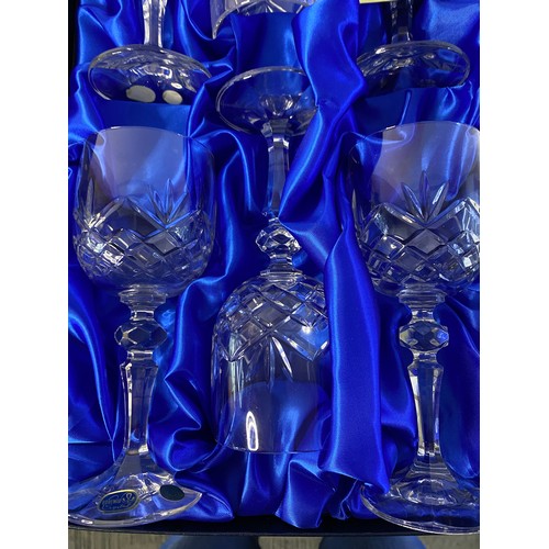 640 - Boxed set of 6 Henry Marchant Bohemia crystal wine glasses