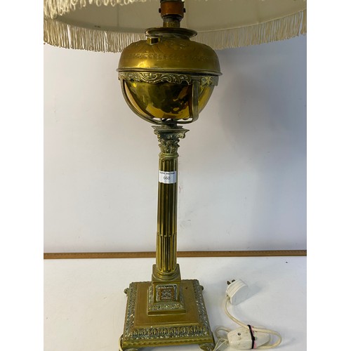 660 - Vintage brass corinthian column oil lamp converted into a lamp with shade, 95cm. In working order.