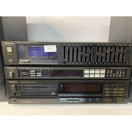 668 - Technics hifi separates including SL-P550 CD player, ST-5707 tuner and SH-8044 Equalizer. Also a pai... 