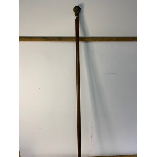 669 - Vintage walking staff with brass dog head pommel signed A. Jeffery, plus a shooting stick.