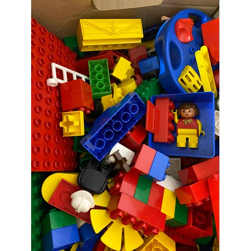 692 - Large box of Lego Duplo with selection of blocks, figures and vehicles.