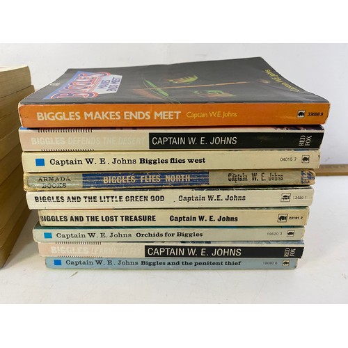 696 - Selection of vintage paperback books including 9 James Bond, Biggles and Agatha Christie