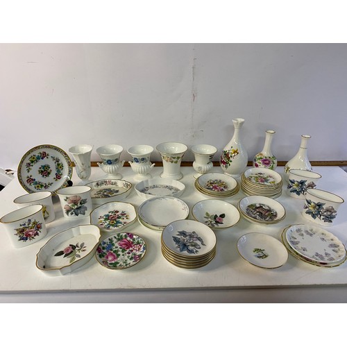 698 - Box of china trinket pots, dishes and vases from Coalport, Wedgwood and Minton.