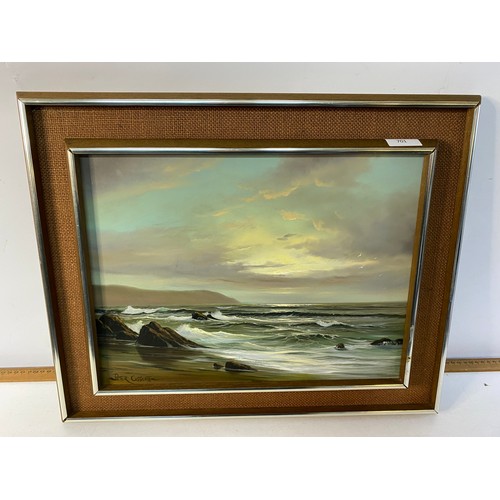 701 - Peter Cosslett [1927-2012] vintage framed oil painting of coastal scene 52.5x42.5cm