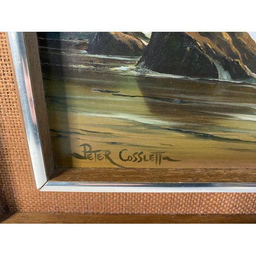 701 - Peter Cosslett [1927-2012] vintage framed oil painting of coastal scene 52.5x42.5cm