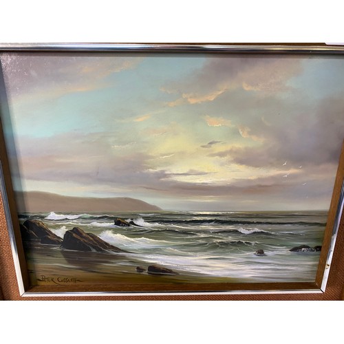 701 - Peter Cosslett [1927-2012] vintage framed oil painting of coastal scene 52.5x42.5cm