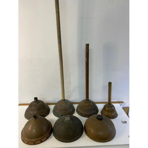 964 - Collection of 7 x brass possers and Wafax hot water bottles with stoppers