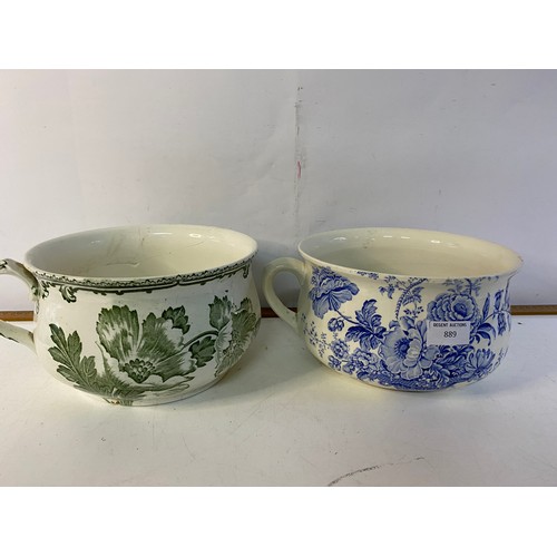 889 - 3 x antique chamber pots, makes including Crown Devon measuring 23 cms diameter, some restoration ha... 