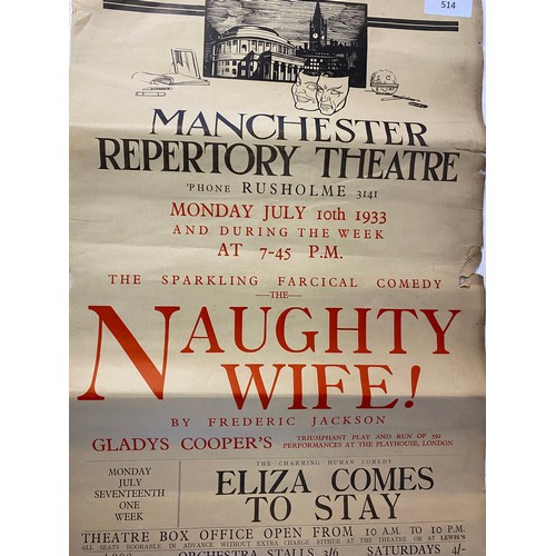 514 - Manchester Repertory Theatre programme of Gladys Cooper in Naughty Wife 57x32cms