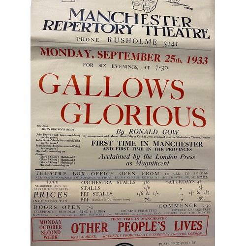 515 - Manchester Repertory Theatre programme of Gallow Glorious by Ronald Gow 57x32cms