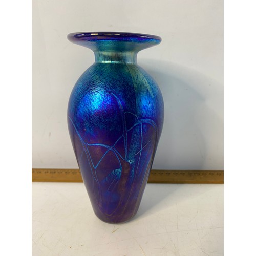 549 - Alum Bay Glass, irredescent vase 18cms