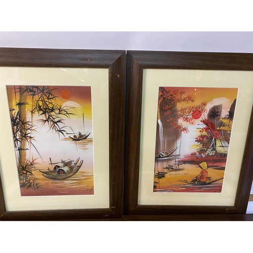 714 - 4 x framed Japanese silk oil paintings measuring 44 x 34.5 cms