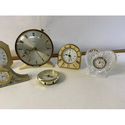 813 - Selection of 7 x clocks, makes include Hummel, Elite, Waterford, Metamec etc