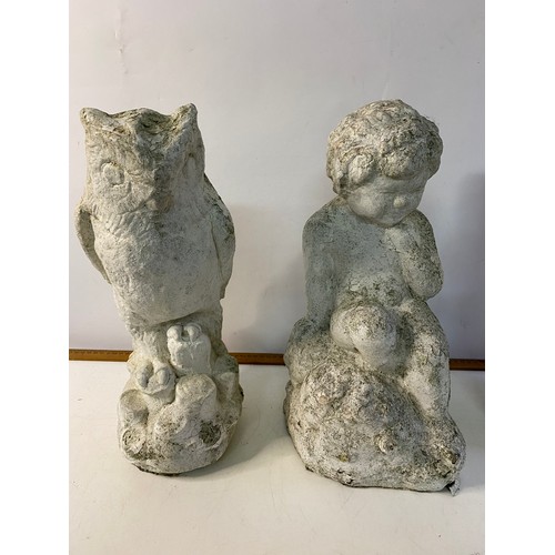 823 - 3 x vintage garden statues, largest measures 48 cms