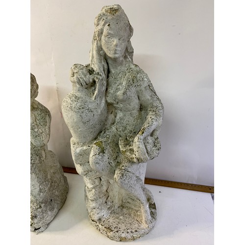 823 - 3 x vintage garden statues, largest measures 48 cms